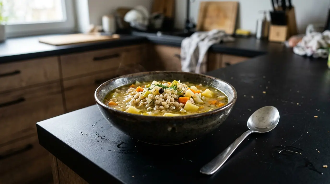 Krupnik na kaszy jęczmiennej z warzywami