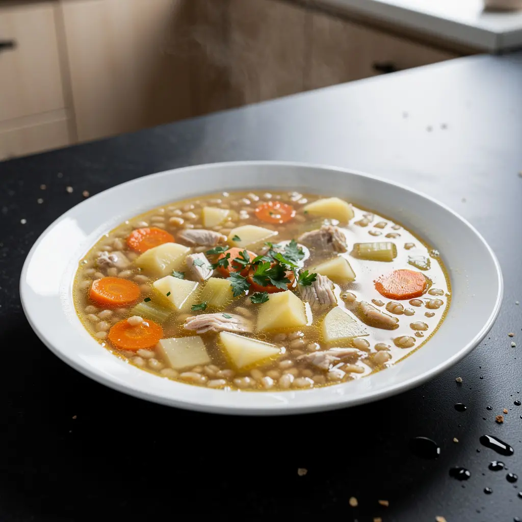 Krupnik na kaszy jęczmiennej z warzywami