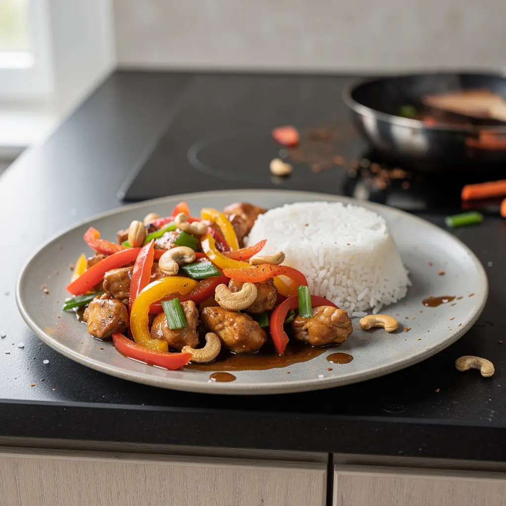 Kurczak po seczuańsku z papryką i orzeszkami nerkowca