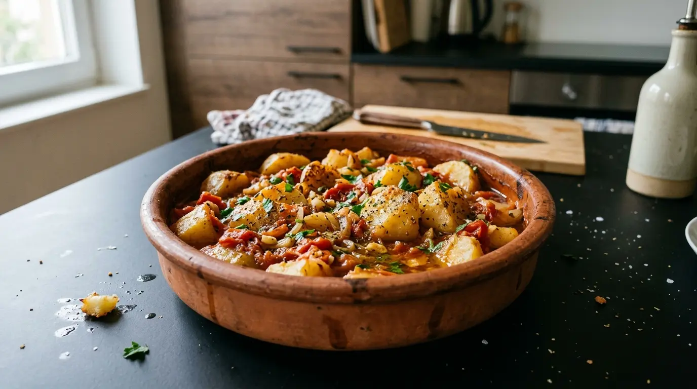 Ladera patates – greckie ziemniaki duszone w oliwie z pomidorami