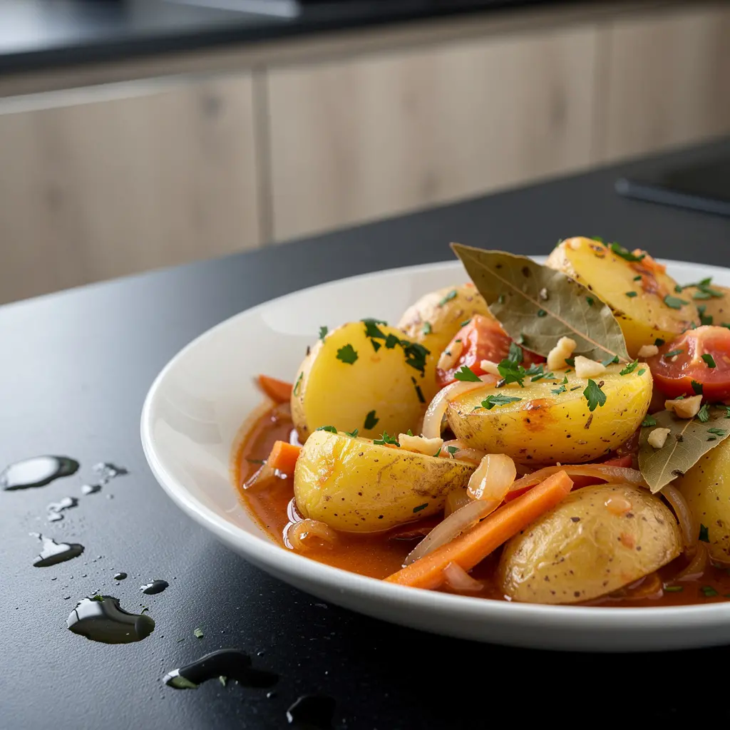 Ladera patates – greckie ziemniaki duszone w oliwie z pomidorami