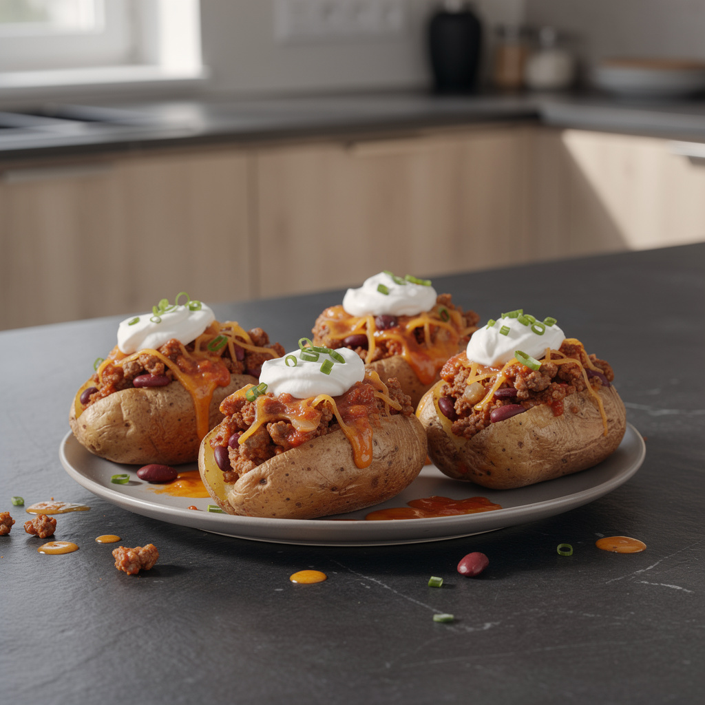 Loaded baked potatoes – patatas asadas rellenas con chili y nata
