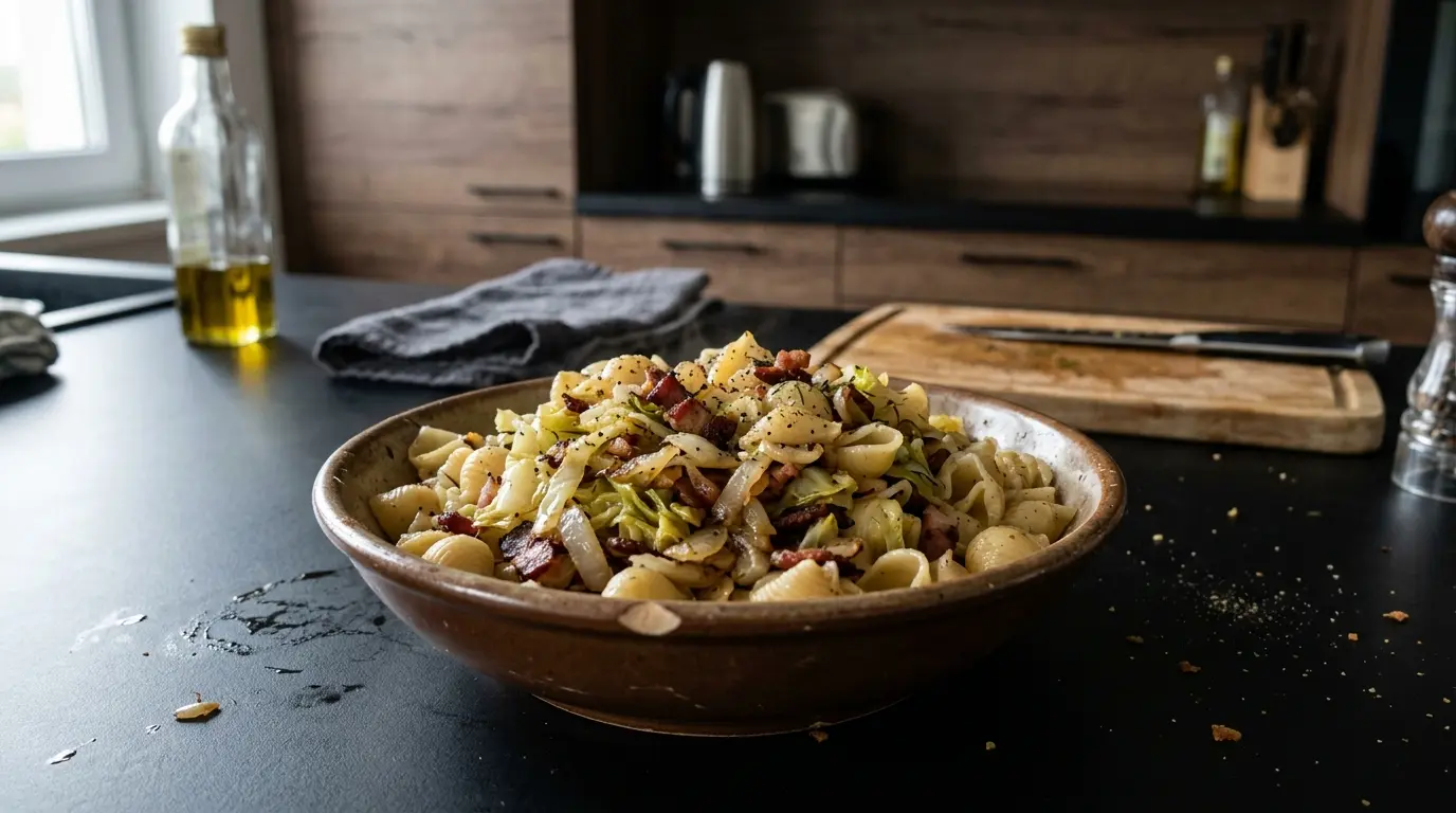 Makaron z kapustą i boczkiem