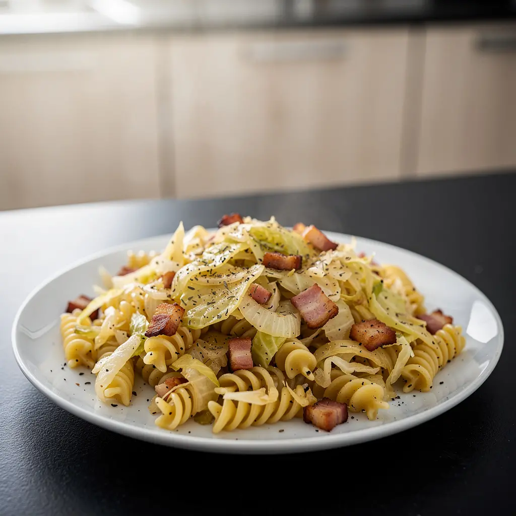 Makaron z kapustą i boczkiem