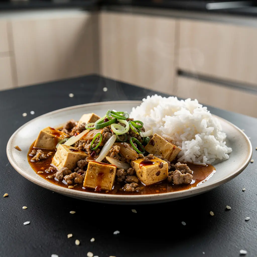 Mapo tofu z mieloną wieprzowiną w łagodniejszej wersji