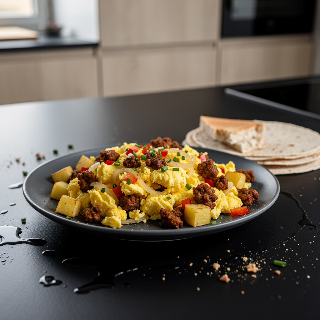 Mexican Scrambled Eggs with Chorizo and Potatoes