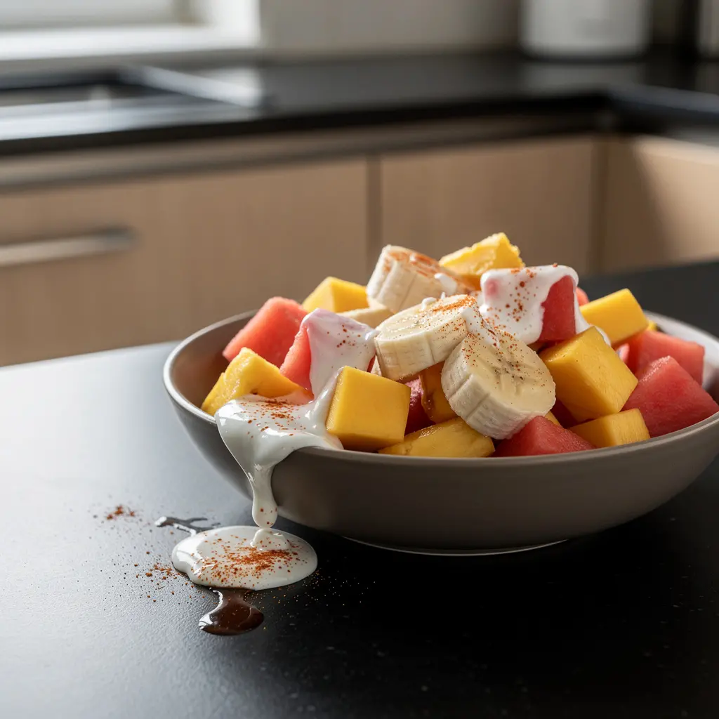 Ensalada de frutas mexicana con yogur y chile