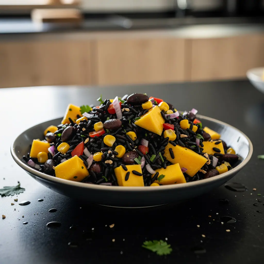 Meksykańska sałatka z czarnego ryżu, mango i fasoli