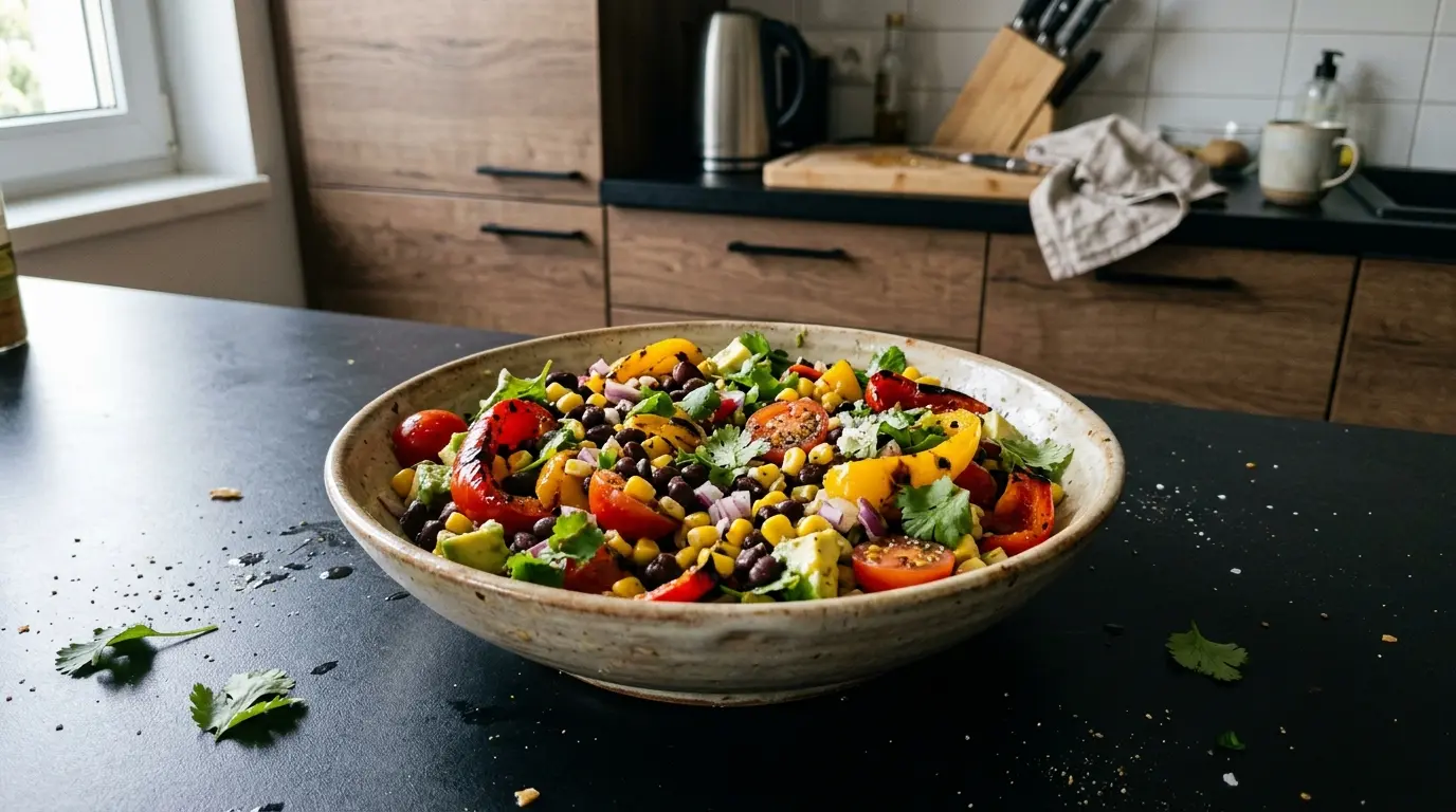 Meksykańska sałatka z grillowaną papryką i czarną fasolą