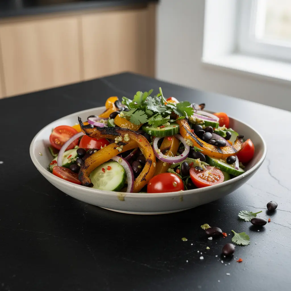 Meksykańska sałatka z grillowaną papryką i czarną fasolą