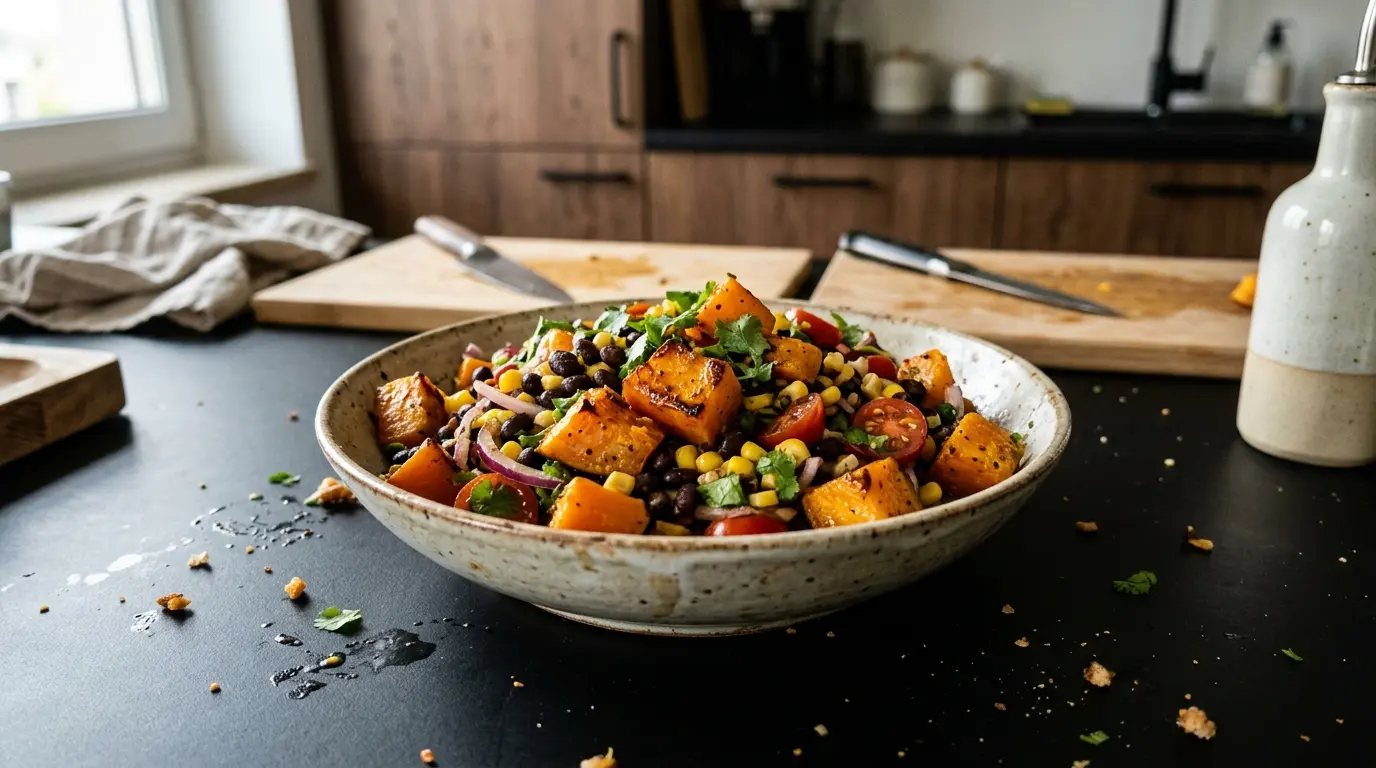 Meksykańska sałatka z pieczonej dyni i czarnej fasoli