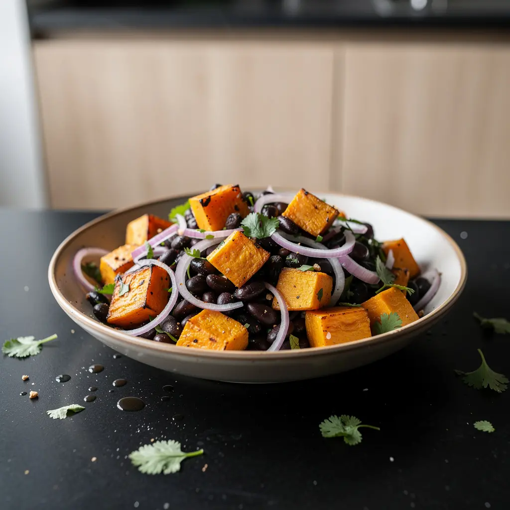 Meksykańska sałatka z pieczonej dyni i czarnej fasoli