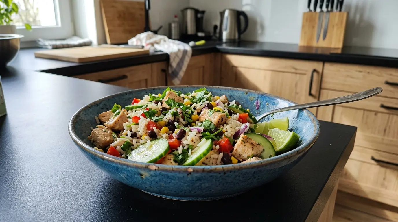 Meksykańska sałatka z ryżem, kurczakiem i limonką