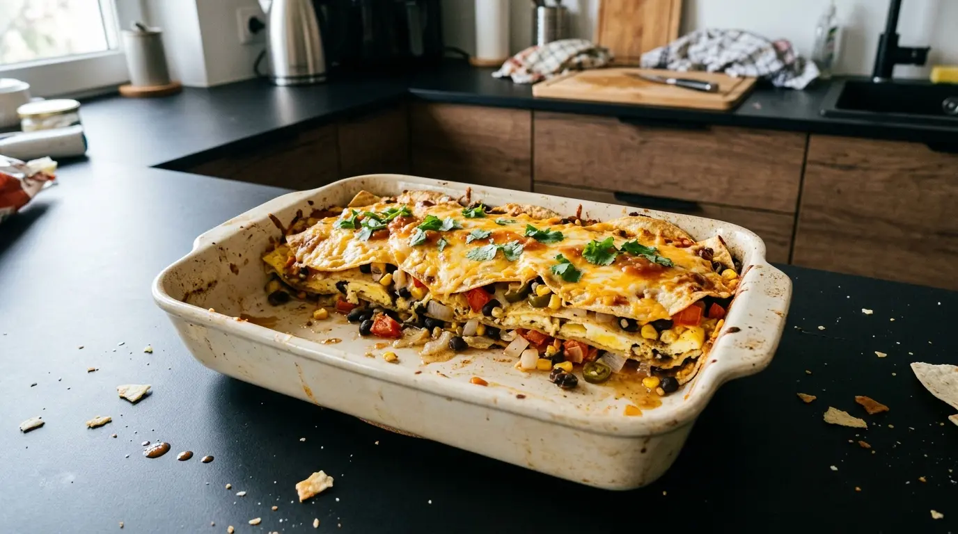 Meksykańska zapiekanka śniadaniowa z tortillą i jajkami