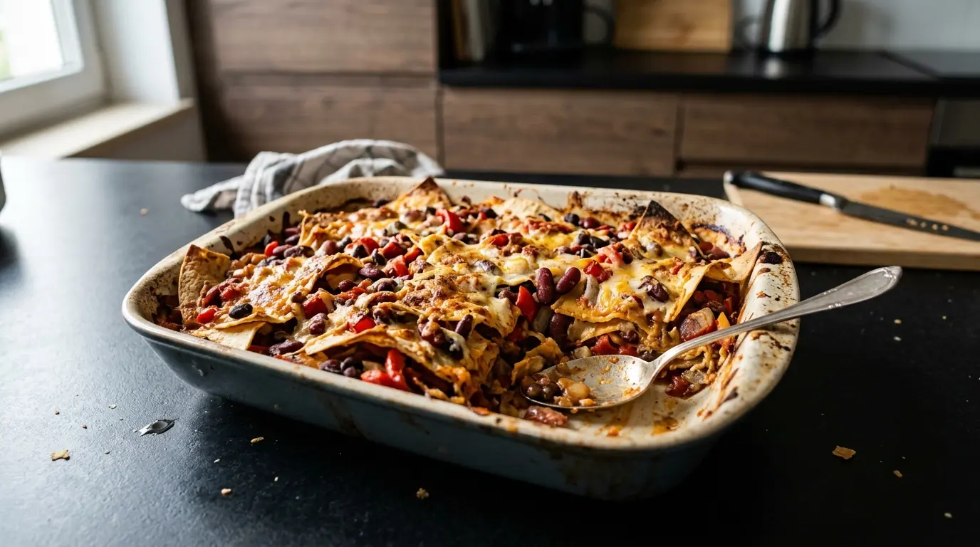 Meksykańska zapiekanka z tortilli, fasoli i sera
