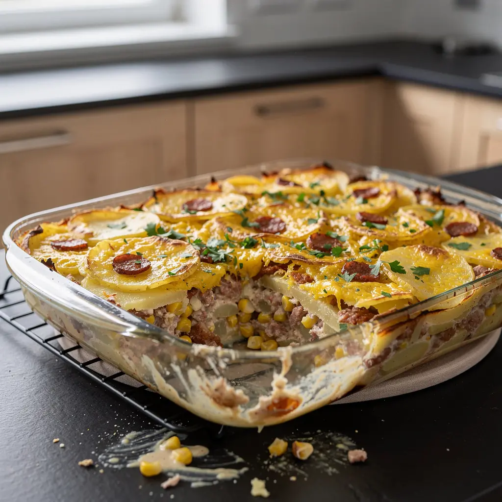 Gratin de pommes de terre mexicain au chorizo et au maïs