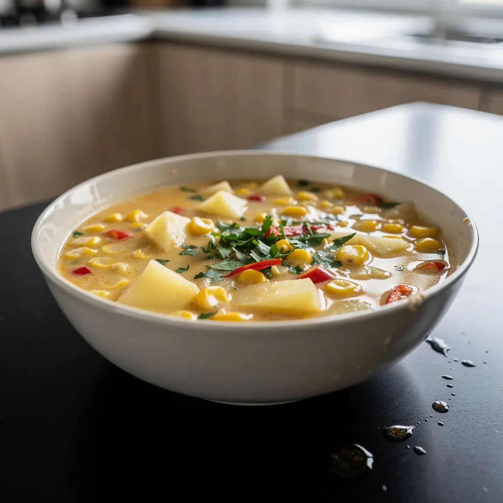 Mexican Corn Soup with Potatoes and Chili