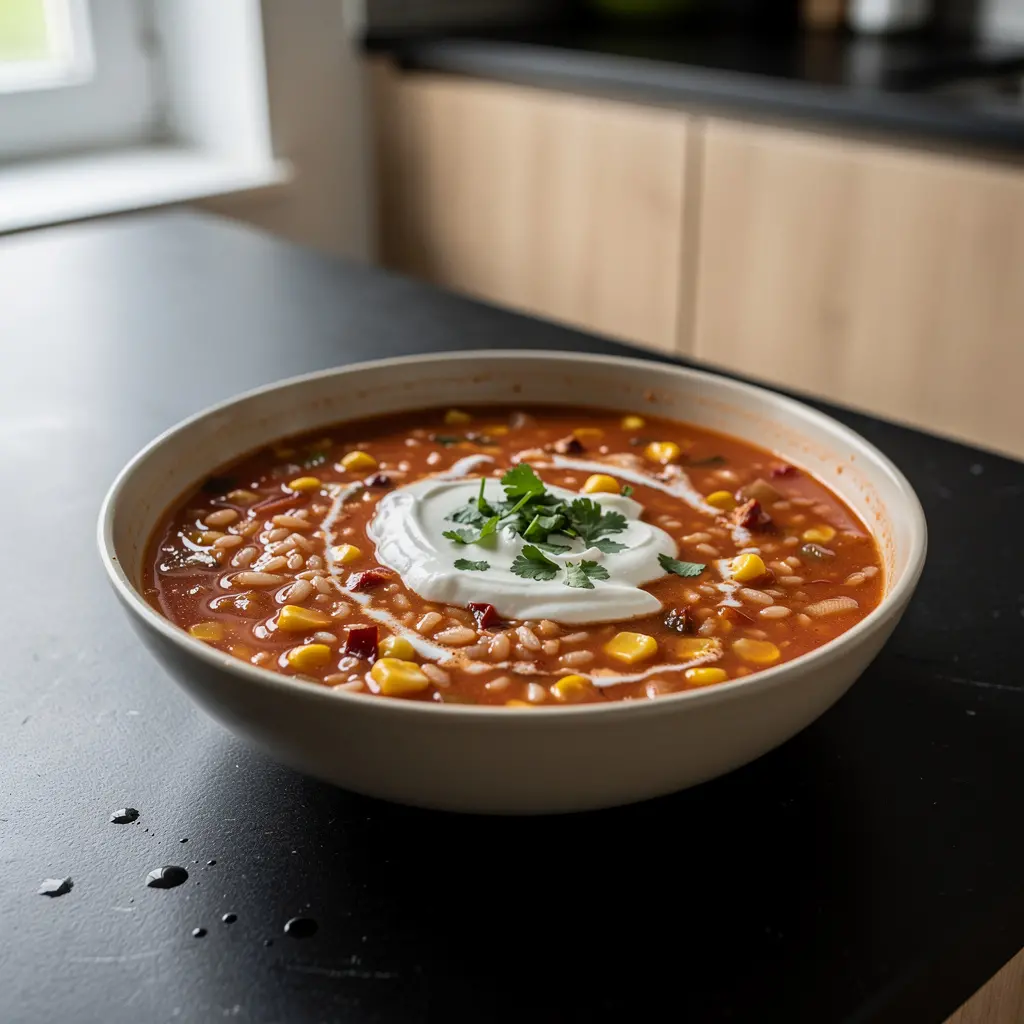 Mexican Tomato Soup with Corn and Rice