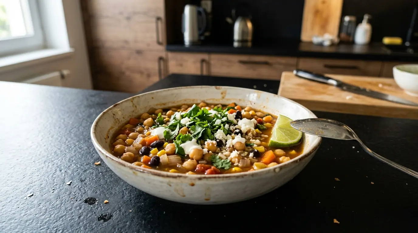 Meksykańska zupa z ciecierzycy z limonką i kolendrą