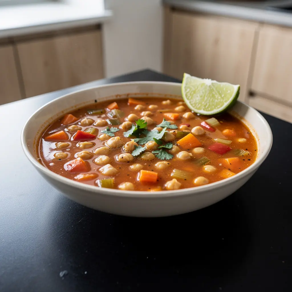 Mexikanische Kichererbsensuppe mit Limette und Koriander