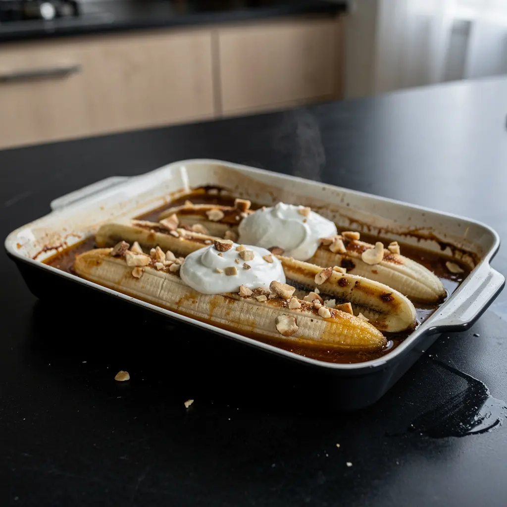 Mexikanisches Dessert aus gebackenen Bananen mit Zimt und Chili