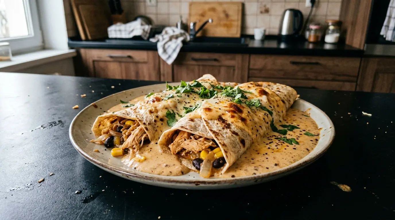 Meksykańskie naleśniki z kurczakiem i kremowym sosem chili