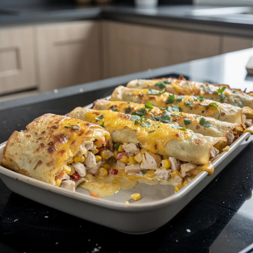 Meksykańskie naleśniki z kurczakiem i kremowym sosem chili