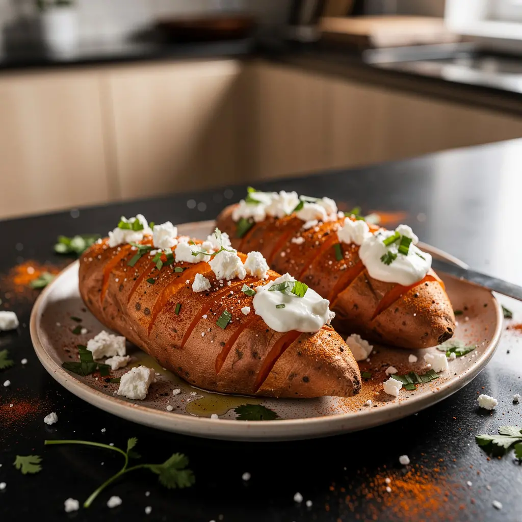 Mexican Roasted Sweet Potatoes with Feta and Lime
