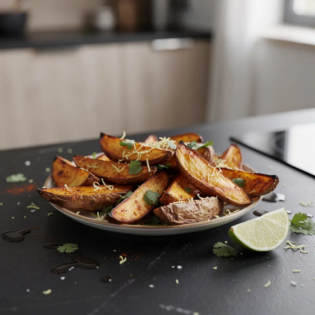 Patatas asadas mexicanas con chile, lima y cilantro