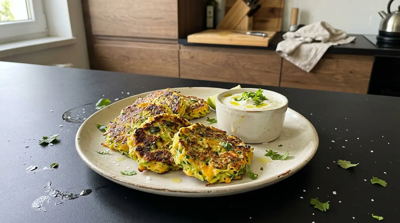 Meksykańskie placki z cukinii i sera z sosem jogurtowo-limonkowym