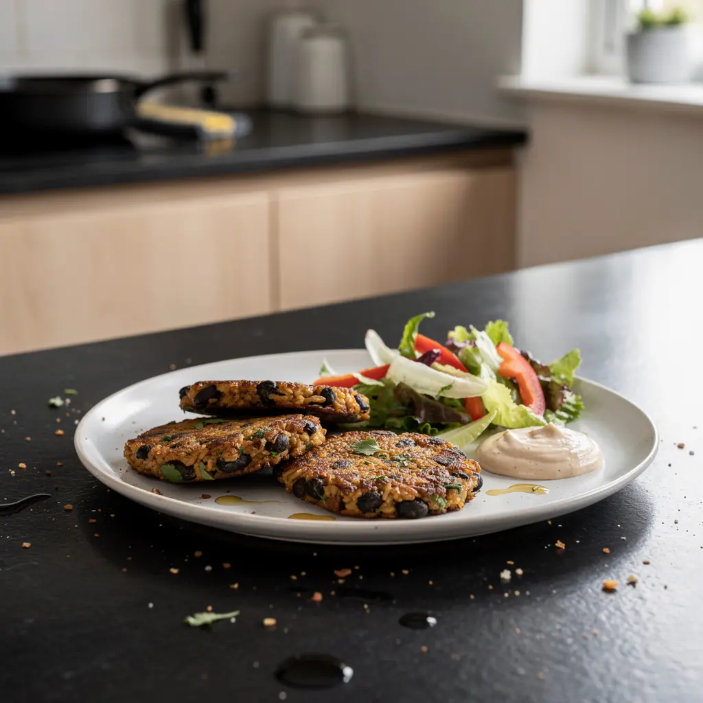 Meksykańskie placki z czarnej fasoli i ryżu