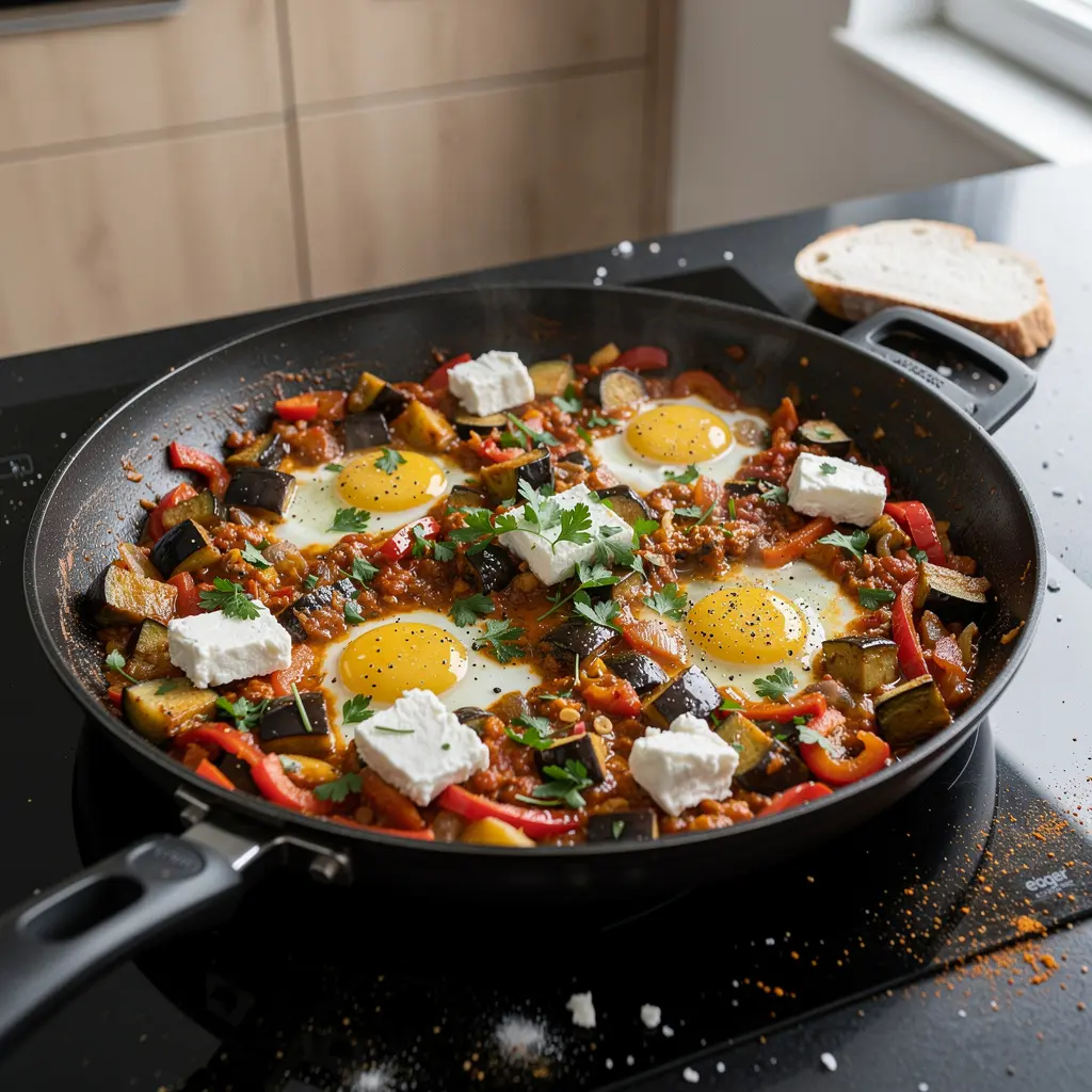 Menemen with Eggplant and Goat Cheese