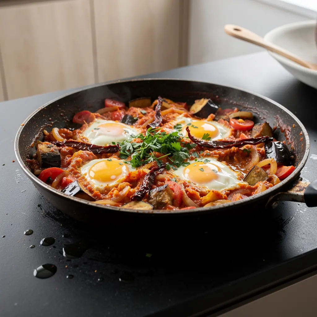 Menemen with Eggplant and Sun-Dried Tomatoes