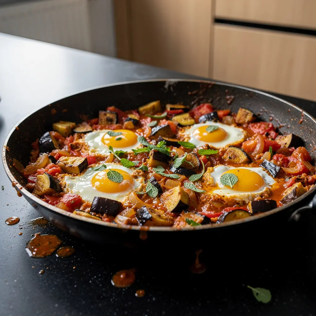 Menemen z bakłażanem i świeżą miętą