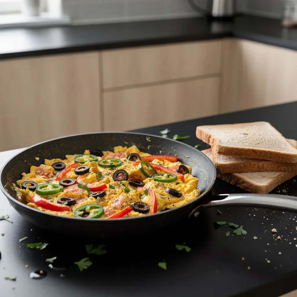 Menemen con jalapeño y aceitunas
