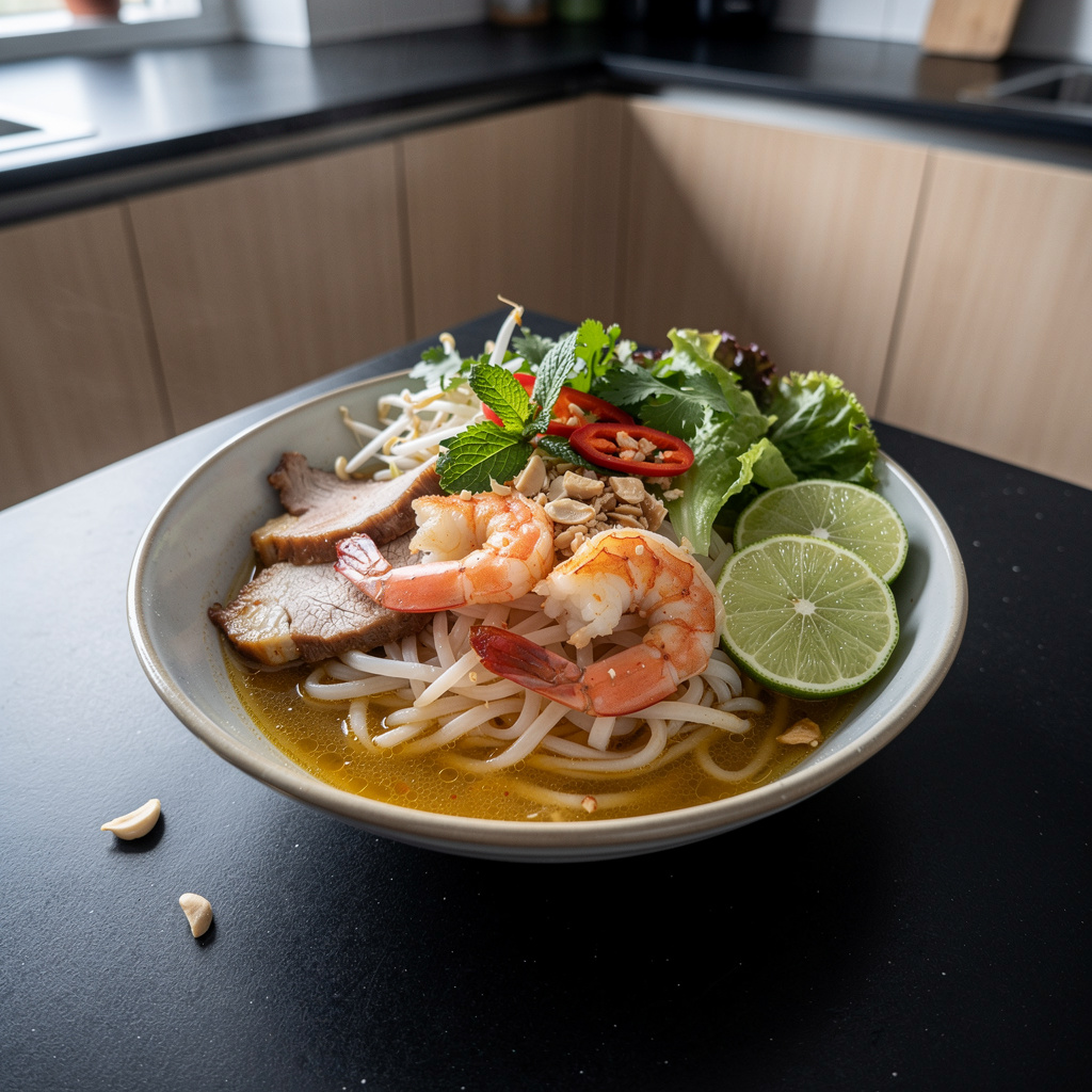 Mi quang – rice noodles with shrimp and pork
