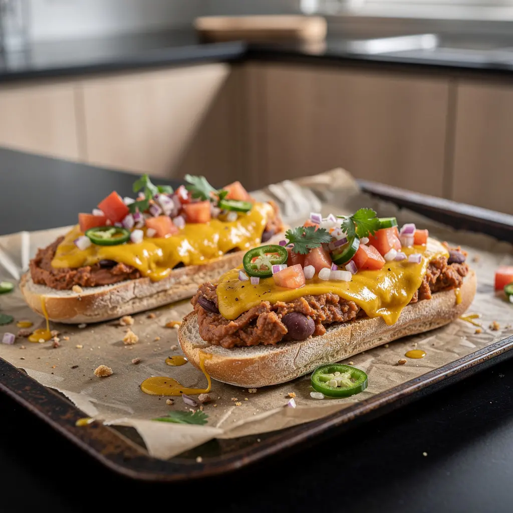 Molletes – pan con frijoles y queso al horno