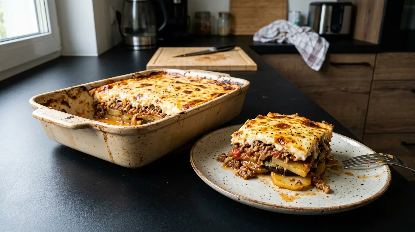 Moussaka – zapiekanka ziemniaczano-bakłażanowa z mięsem po grecku