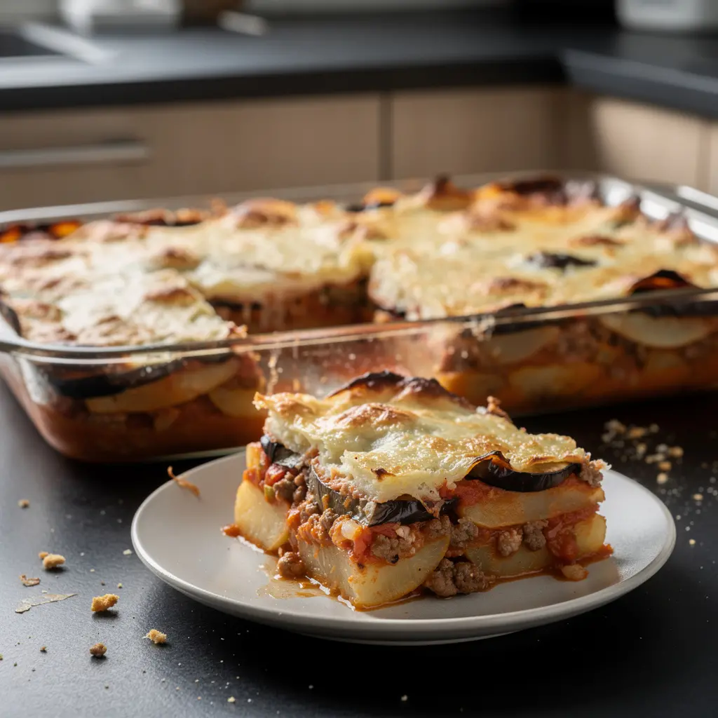 Moussaka – Greek Potato and Eggplant Bake with Minced Meat