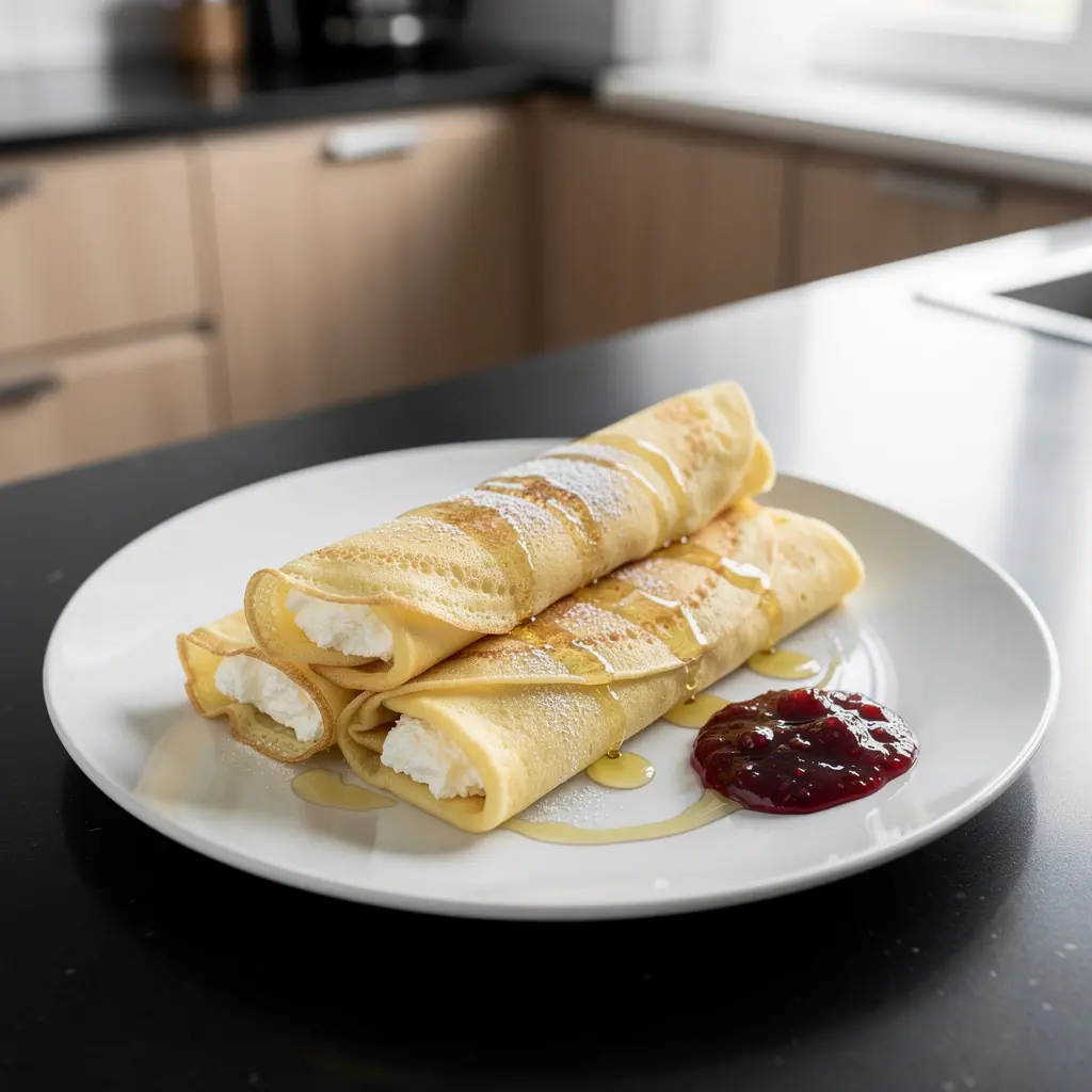Crepes with farmer’s cheese and vanilla
