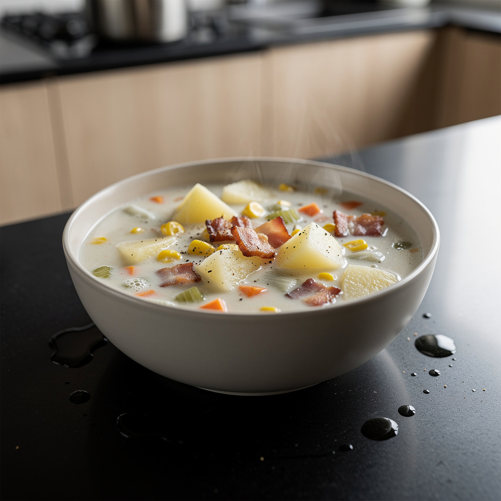 Chowder estilo New England sin almejas con patatas y maíz