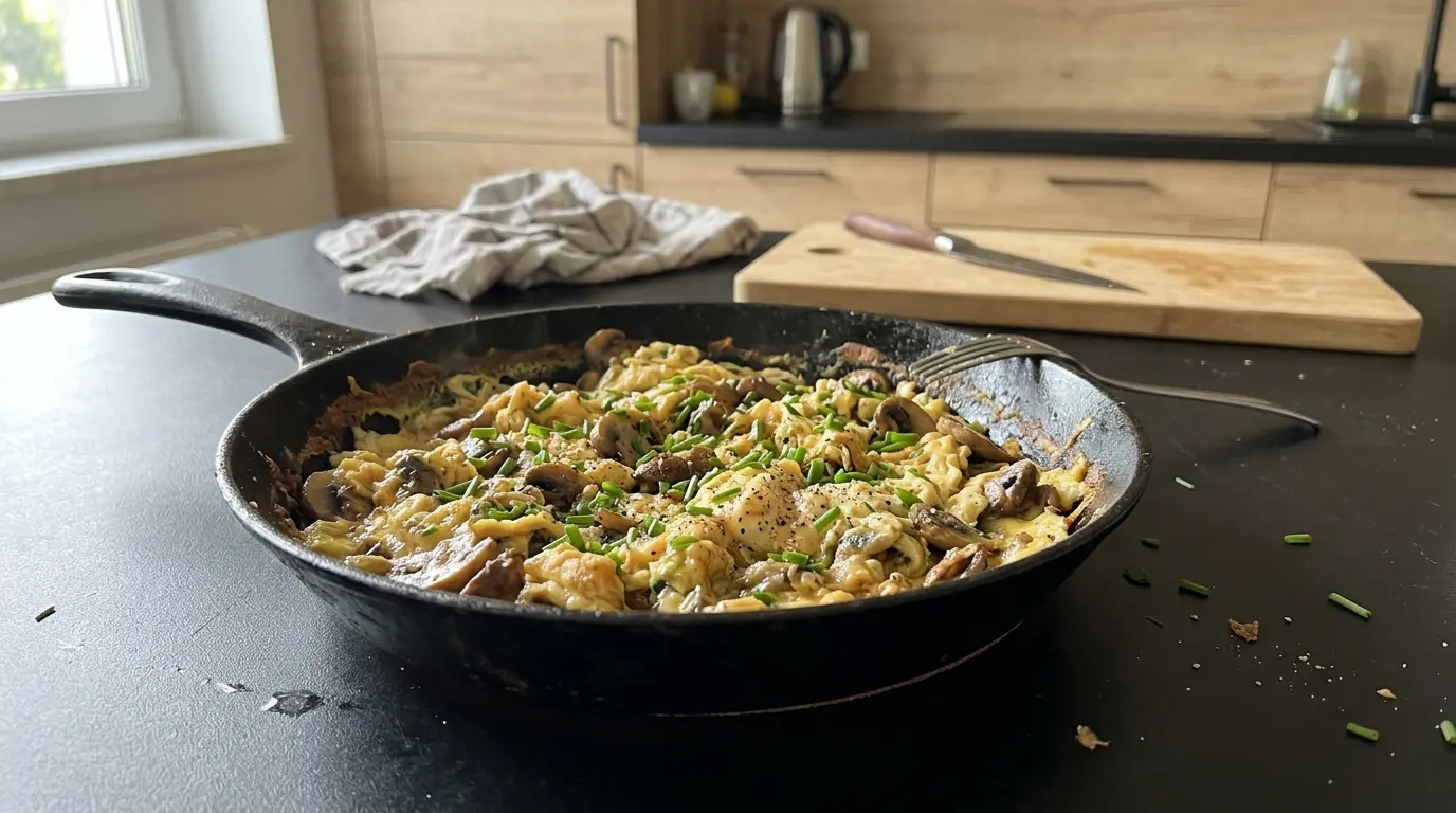 Niemiecka jajecznica z pieczarkami i szczypiorkiem Pilz-Rührei