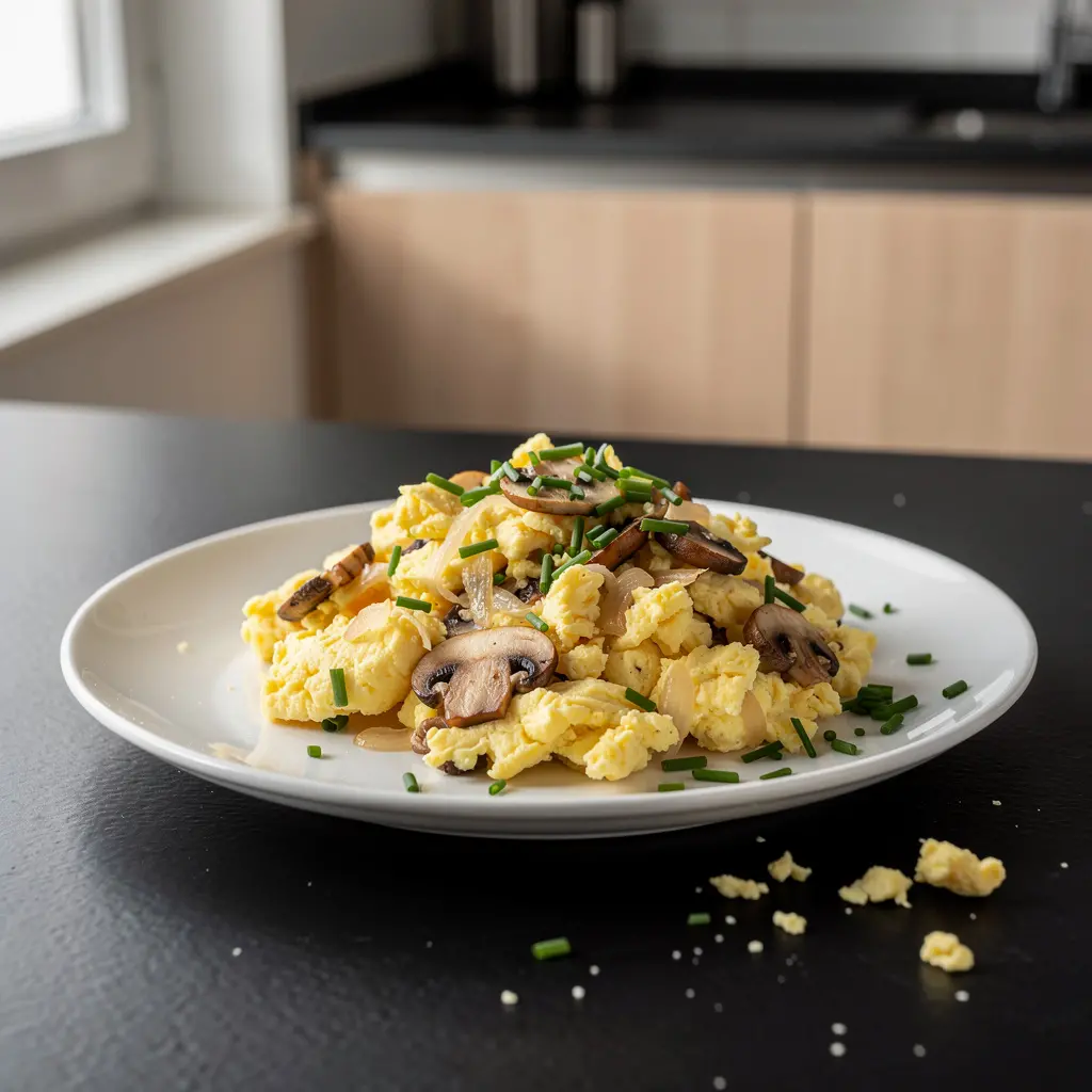 Brouillade allemande aux champignons et à la ciboulette Pilz-Rührei