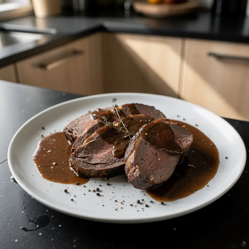 Rôti de bœuf allemand avec sauce de rôti Rinderbraten