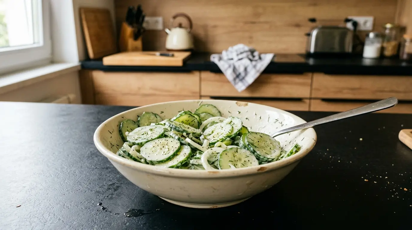 German Cucumber Salad Gurkensalat with Sour Cream