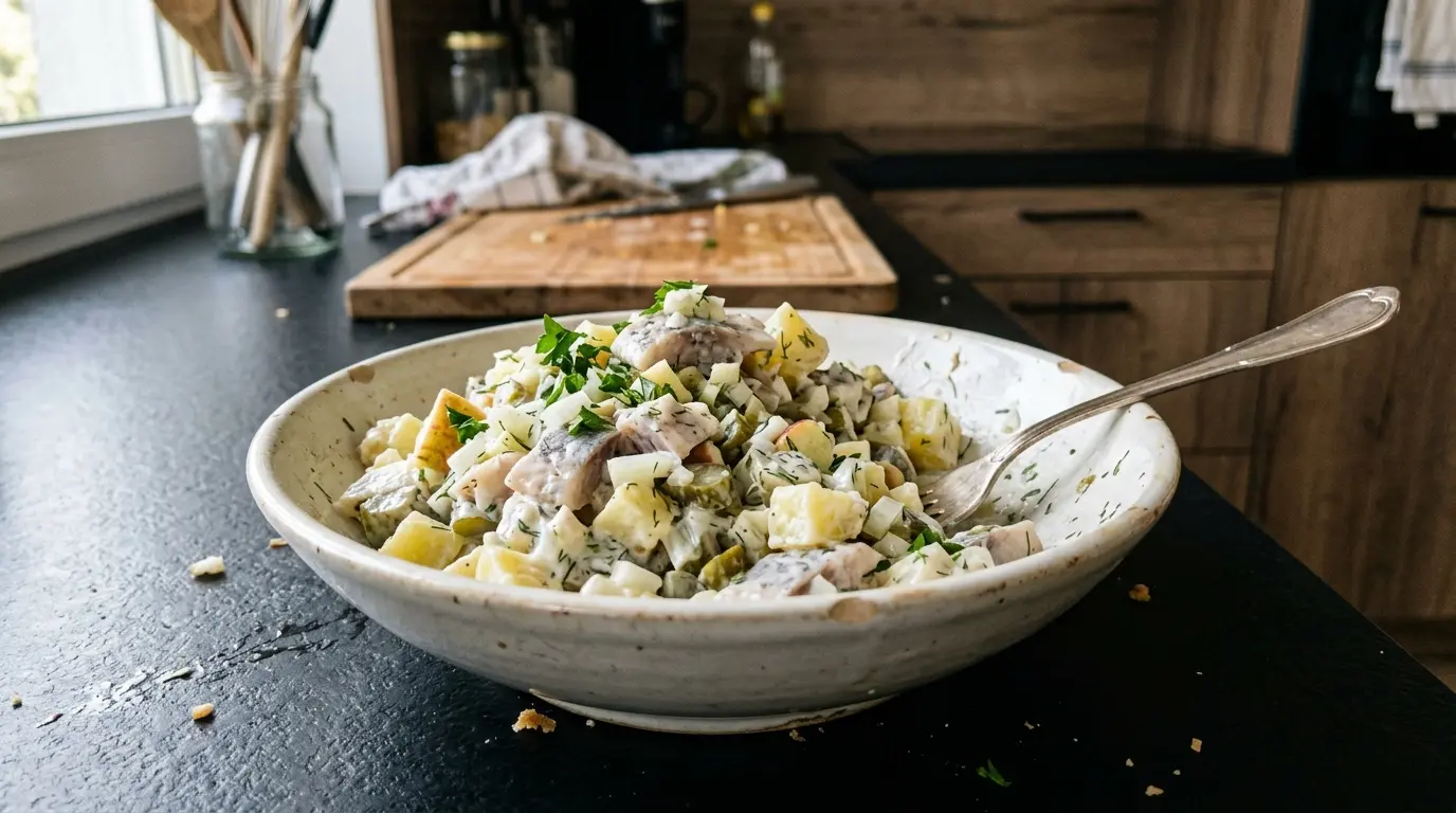 Niemiecka sałatka śledziowa z ziemniakami i jabłkiem Heringssalat domowy