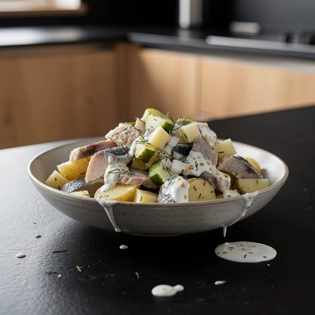 Niemiecka sałatka śledziowa z ziemniakami i jabłkiem Heringssalat domowy