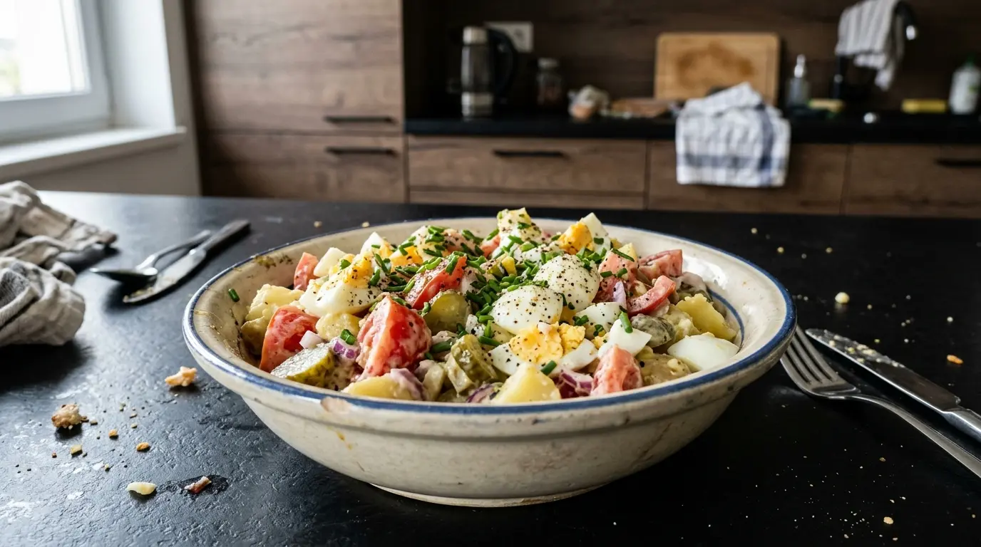 Niemiecka sałatka śniadaniowa z jajkiem i pomidorem