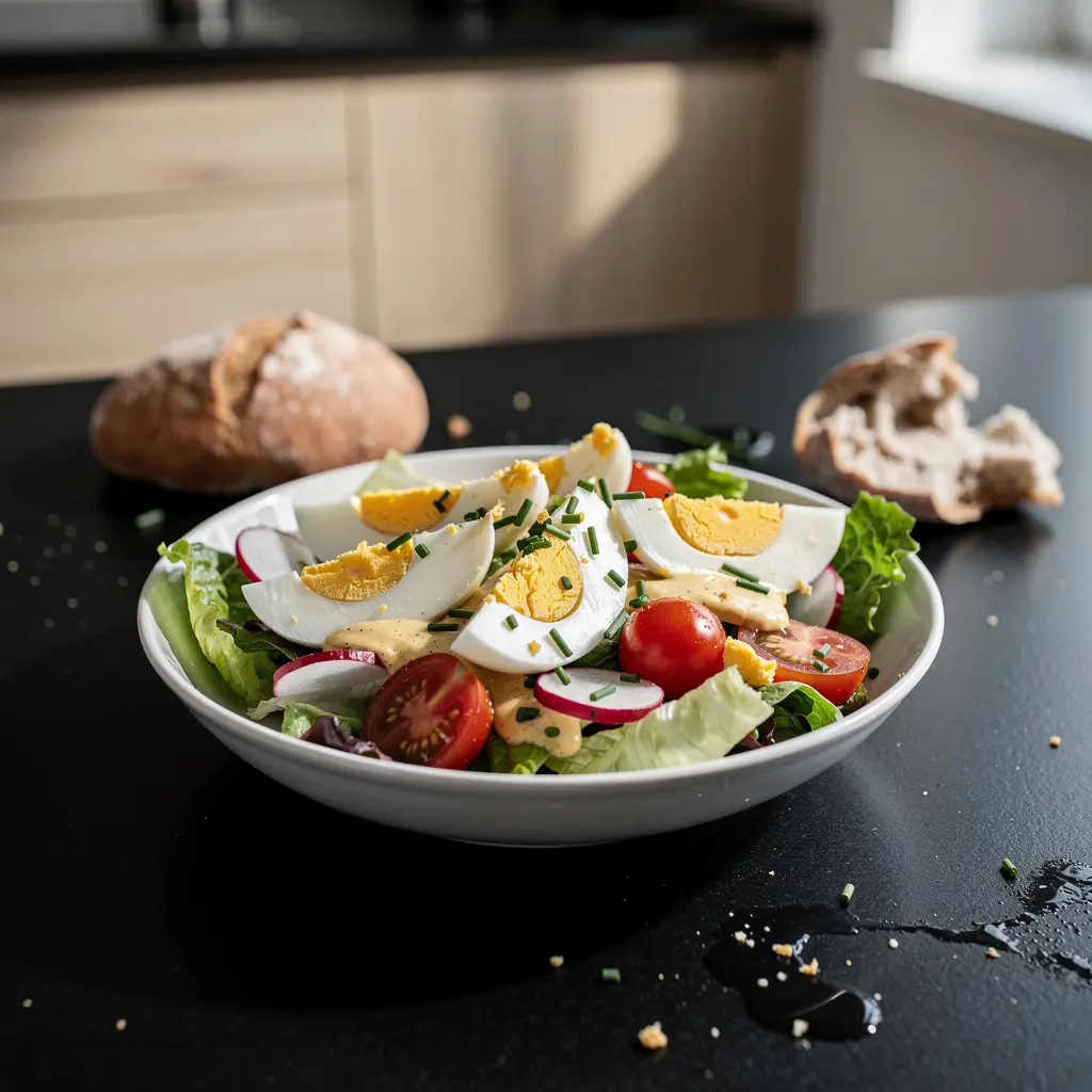Salade allemande de petit-déjeuner avec œuf et tomate