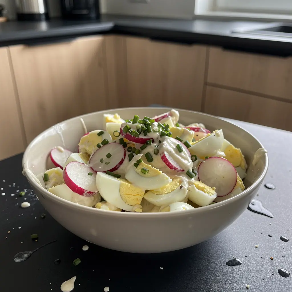 Salade allemande de petit-déjeuner aux œufs et aux radis